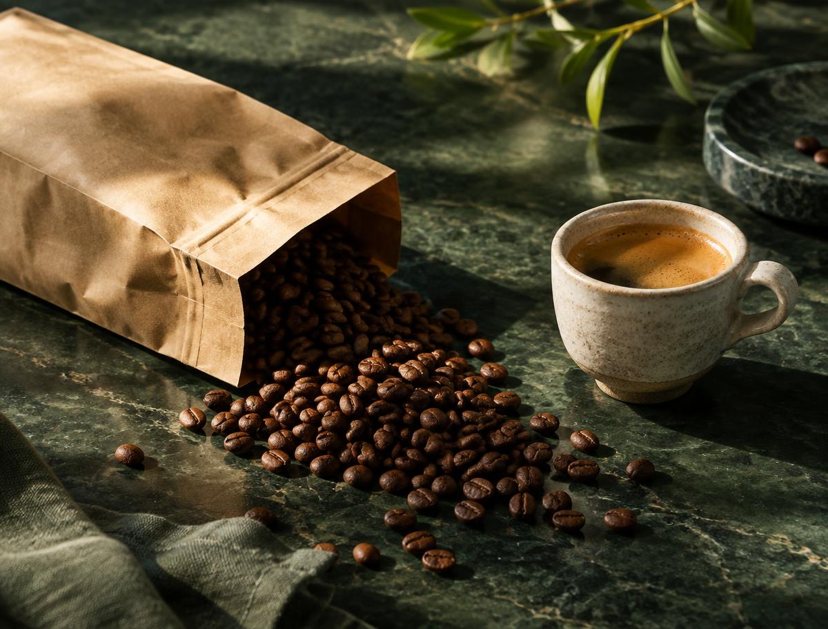 Vers gebrande koffiebonen en espresso